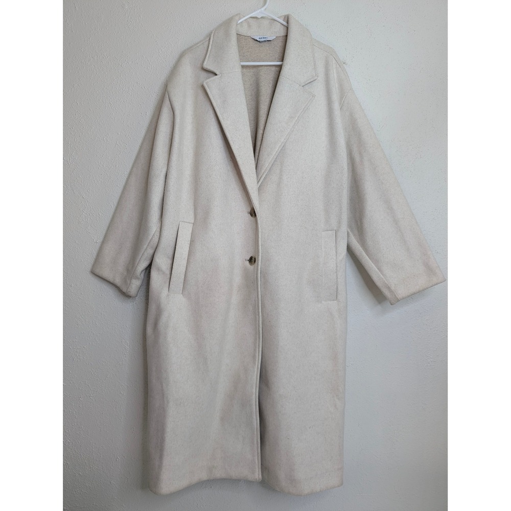 Old Navy Womens Long Coat XXL Cream Soft Brushed Overcoat Outerwear Fall Winter